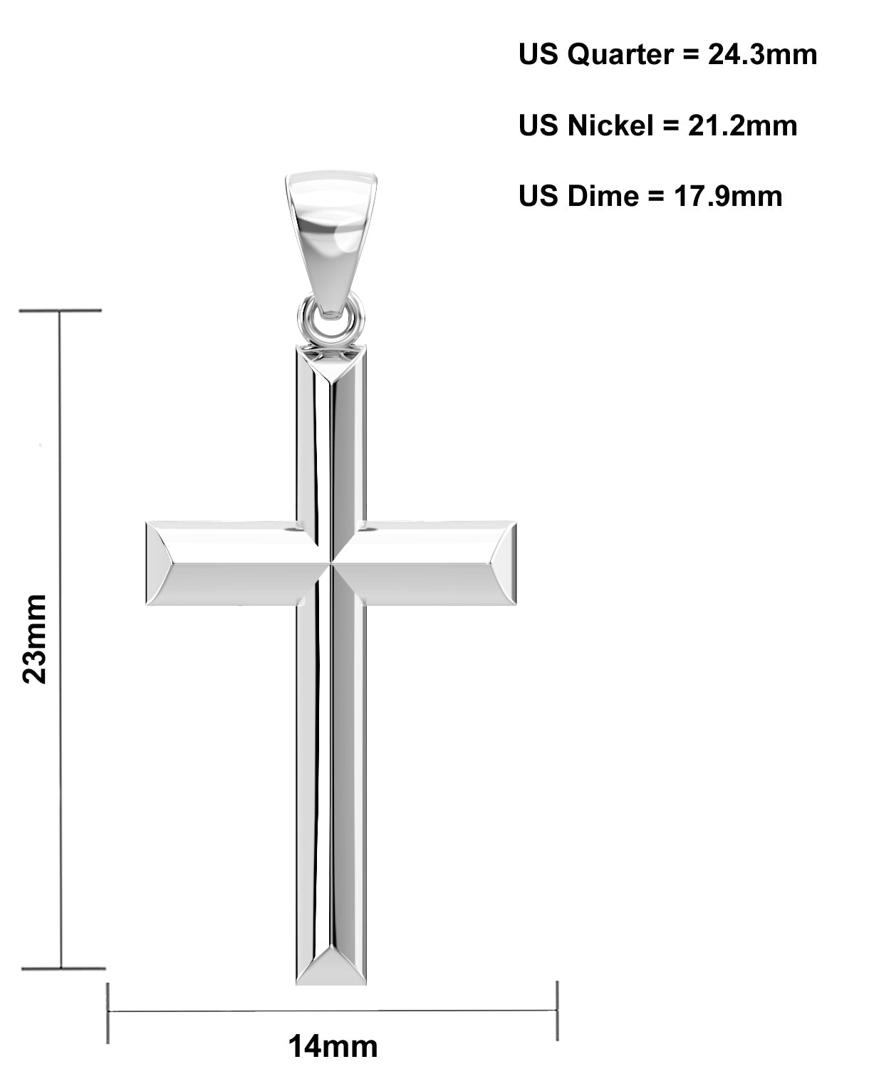 Ladies 925 Sterling Silver 23mm Solid High Polished Cross Pendant Necklace - US Jewels