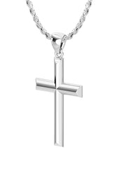 Ladies 925 Sterling Silver 23mm Solid High Polished Cross Pendant Necklace - US Jewels