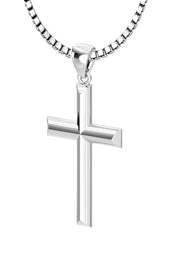 Ladies 925 Sterling Silver 23mm Solid High Polished Cross Pendant Necklace - US Jewels