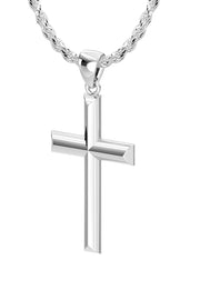 Ladies 925 Sterling Silver 23mm Solid High Polished Cross Pendant Necklace - US Jewels