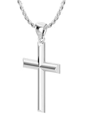 Ladies 925 Sterling Silver 23mm Solid High Polished Cross Pendant Necklace - US Jewels