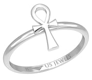 Ladies 925 Sterling Silver Ankh Egyptian Cross Ring - US Jewels