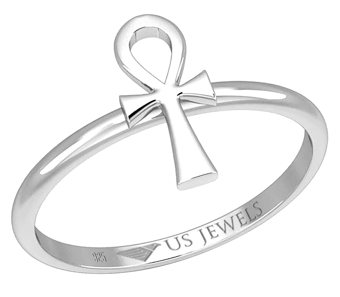 Ladies 925 Sterling Silver Ankh Egyptian Cross Ring - US Jewels