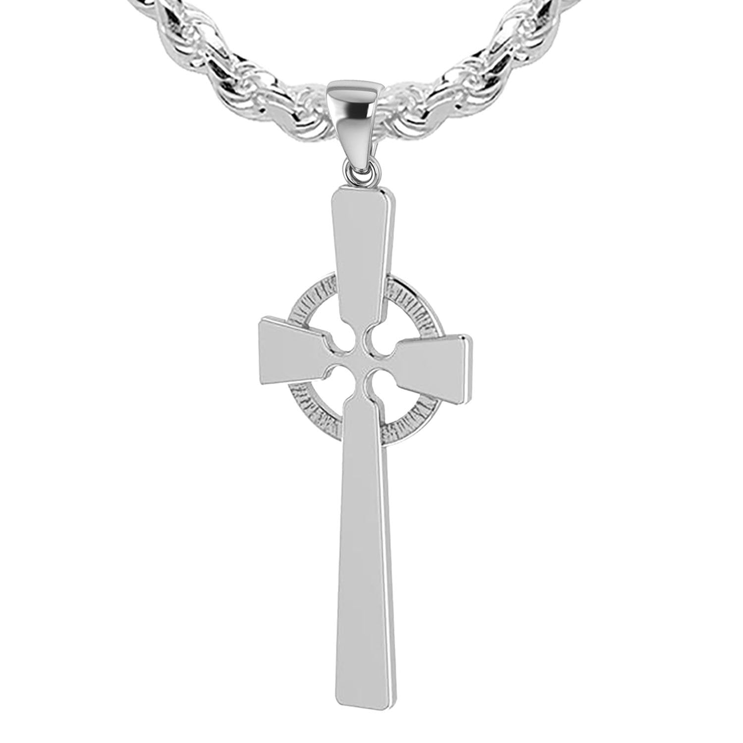 Ladies 925 Sterling Silver Celtic Cross Pendant, 43mm - US Jewels