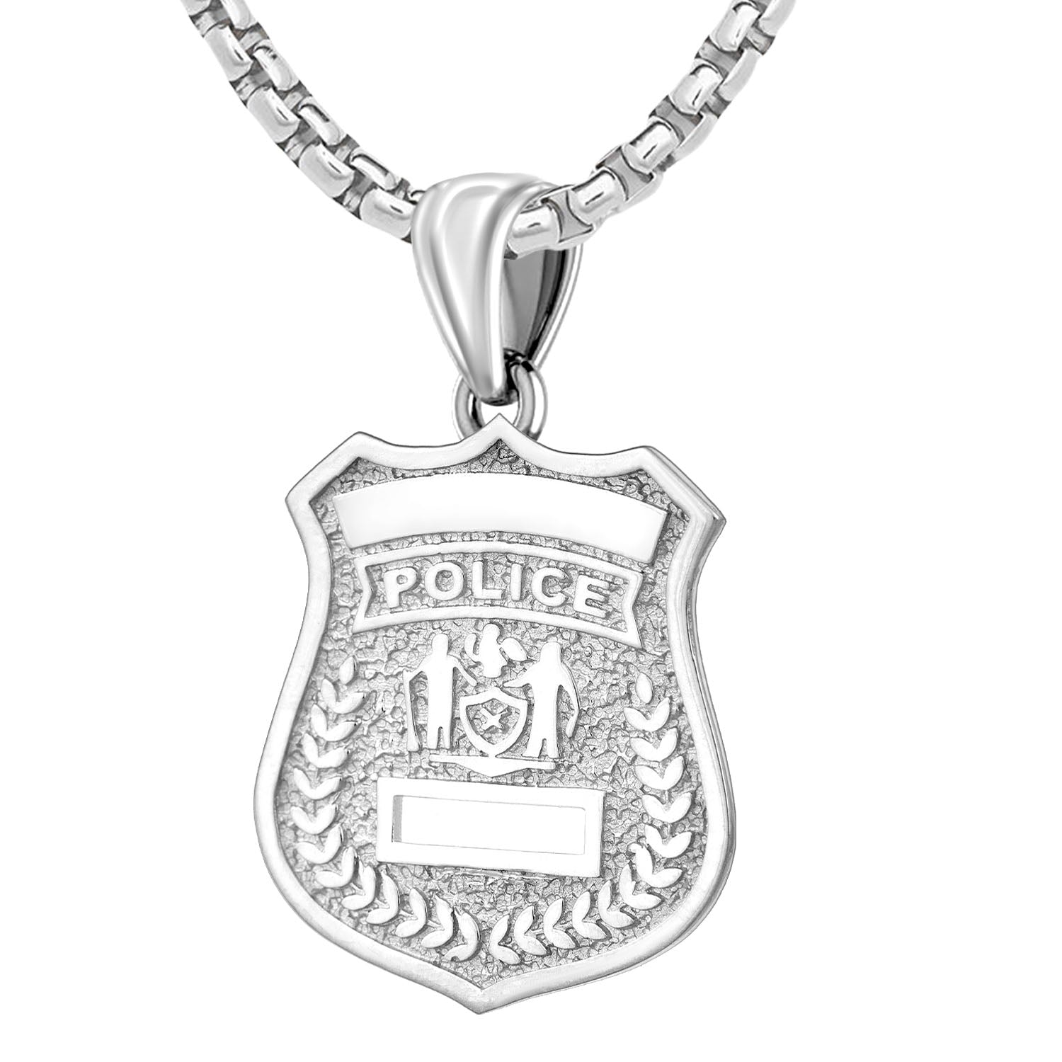 Ladies 925 Sterling Silver Customizable Police Badge Pendant Necklace, 25mm - US Jewels