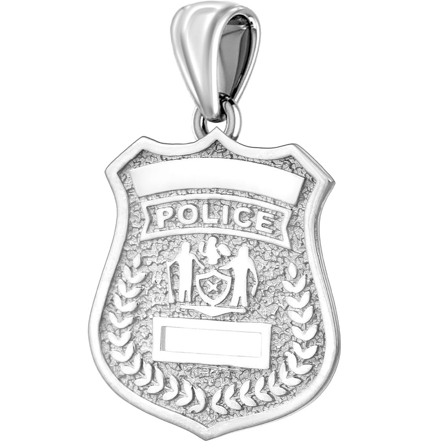 Ladies 925 Sterling Silver Customizable Police Badge Pendant Necklace, 25mm - US Jewels