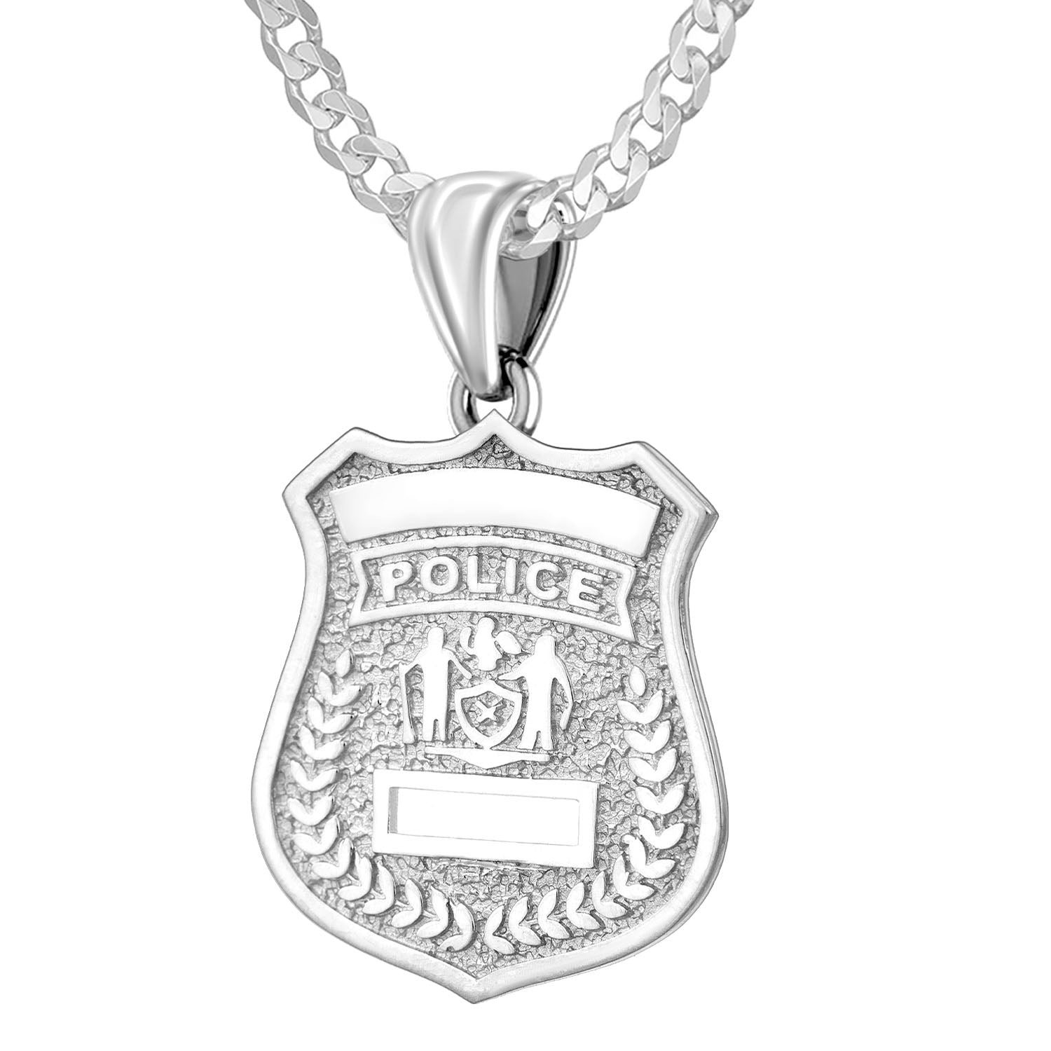 Ladies 925 Sterling Silver Customizable Police Badge Pendant Necklace, 25mm - US Jewels