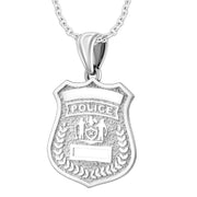 Ladies 925 Sterling Silver Customizable Police Badge Pendant Necklace, 25mm - US Jewels