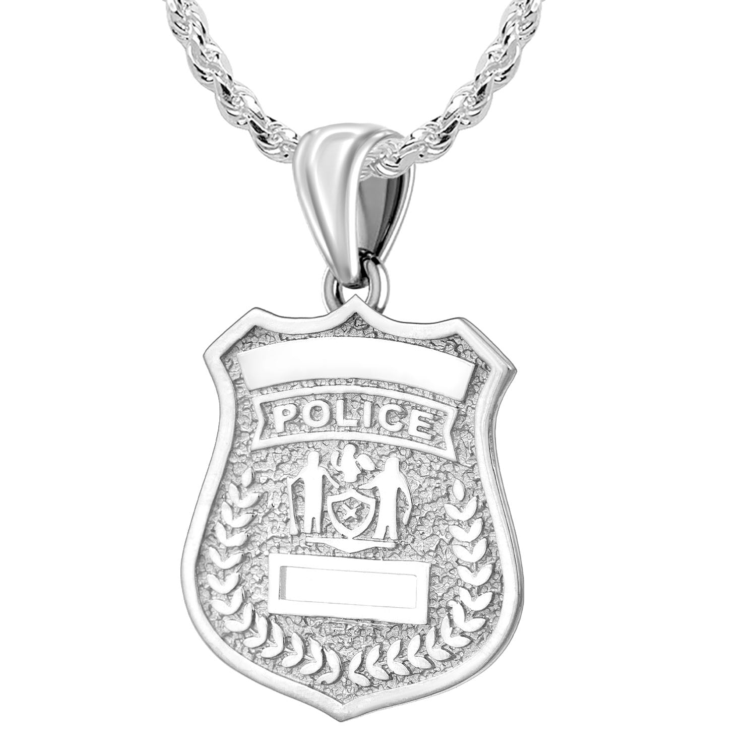 Ladies 925 Sterling Silver Customizable Police Badge Pendant Necklace, 25mm - US Jewels