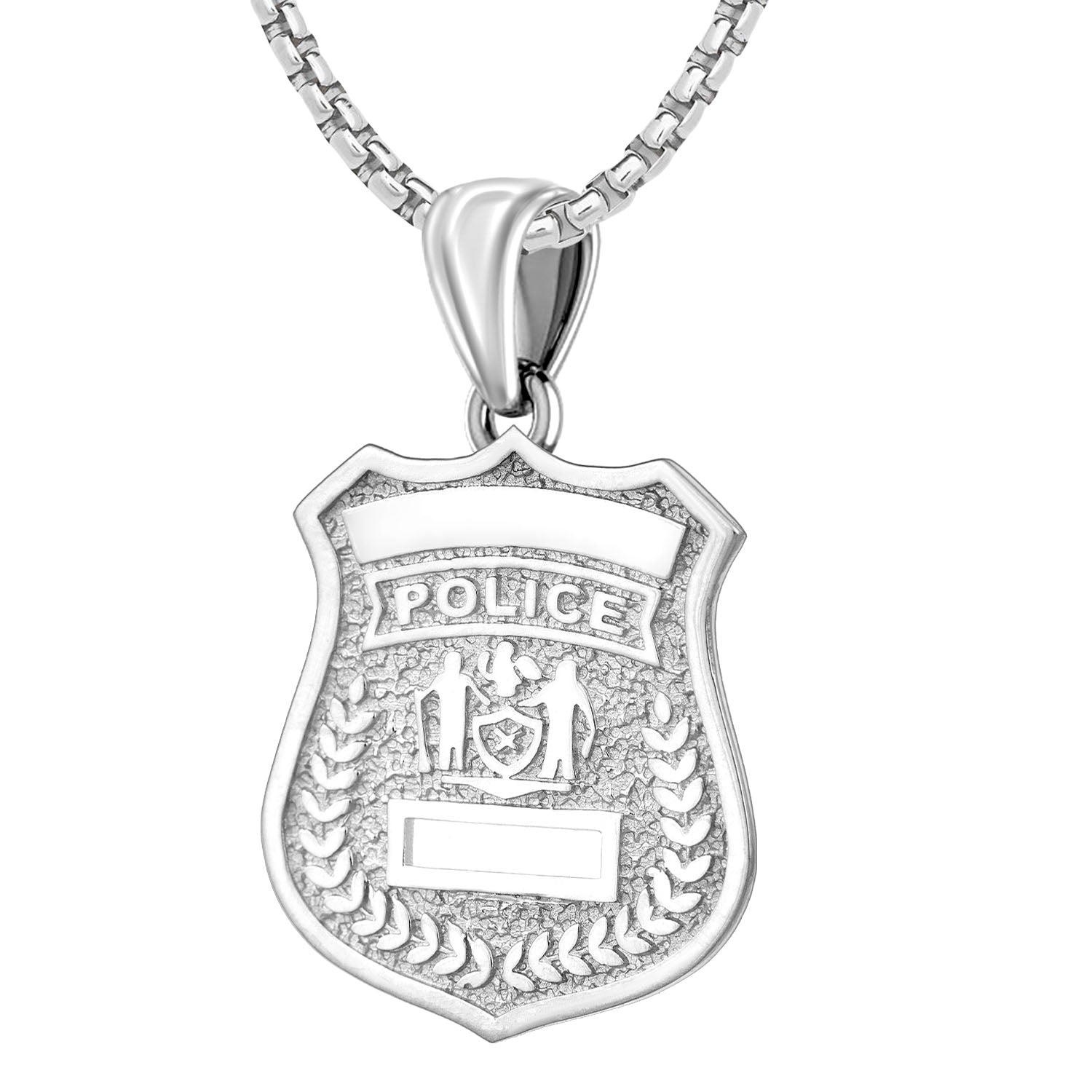 Ladies 925 Sterling Silver Customizable Police Badge Pendant Necklace, 25mm - US Jewels