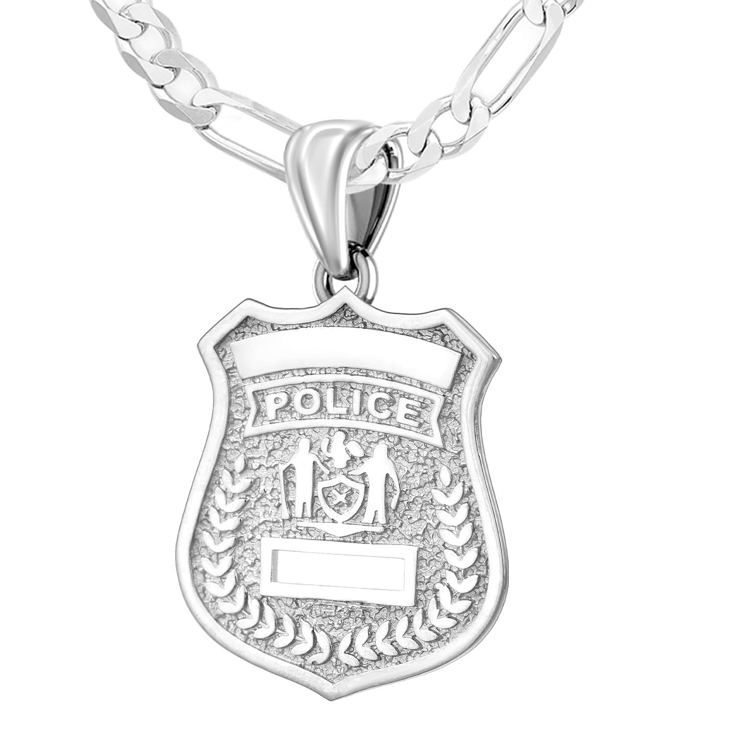 Ladies 925 Sterling Silver Customizable Police Badge Pendant Necklace, 25mm - US Jewels