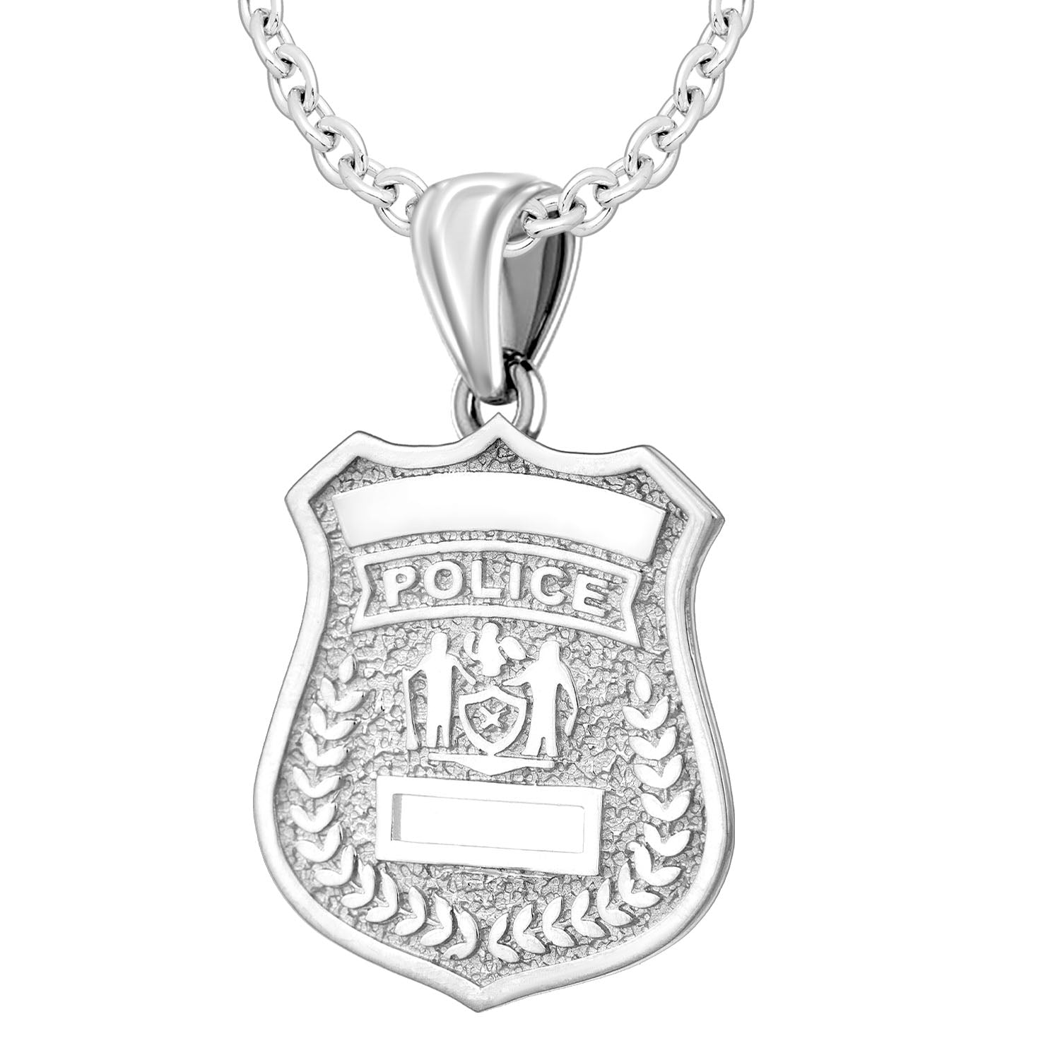 Ladies 925 Sterling Silver Customizable Police Badge Pendant Necklace, 25mm - US Jewels