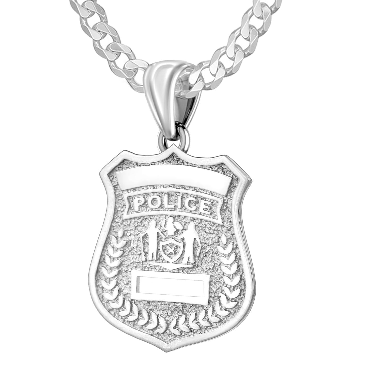 Ladies 925 Sterling Silver Customizable Police Badge Pendant Necklace, 25mm - US Jewels