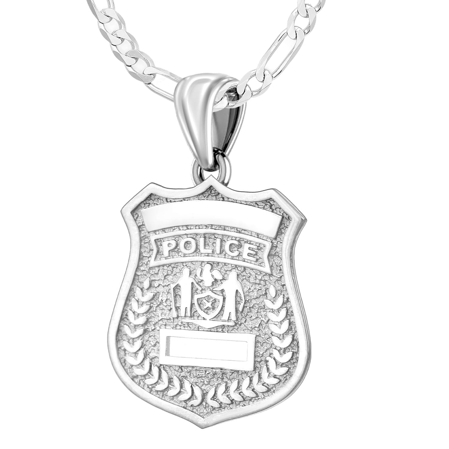 Ladies 925 Sterling Silver Customizable Police Badge Pendant Necklace, 25mm - US Jewels