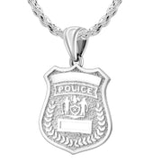 Ladies 925 Sterling Silver Customizable Police Badge Pendant Necklace, 25mm - US Jewels