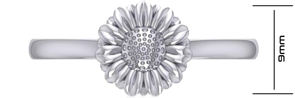 Ladies 925 Sterling Silver Floral Sunflower Ring - US Jewels