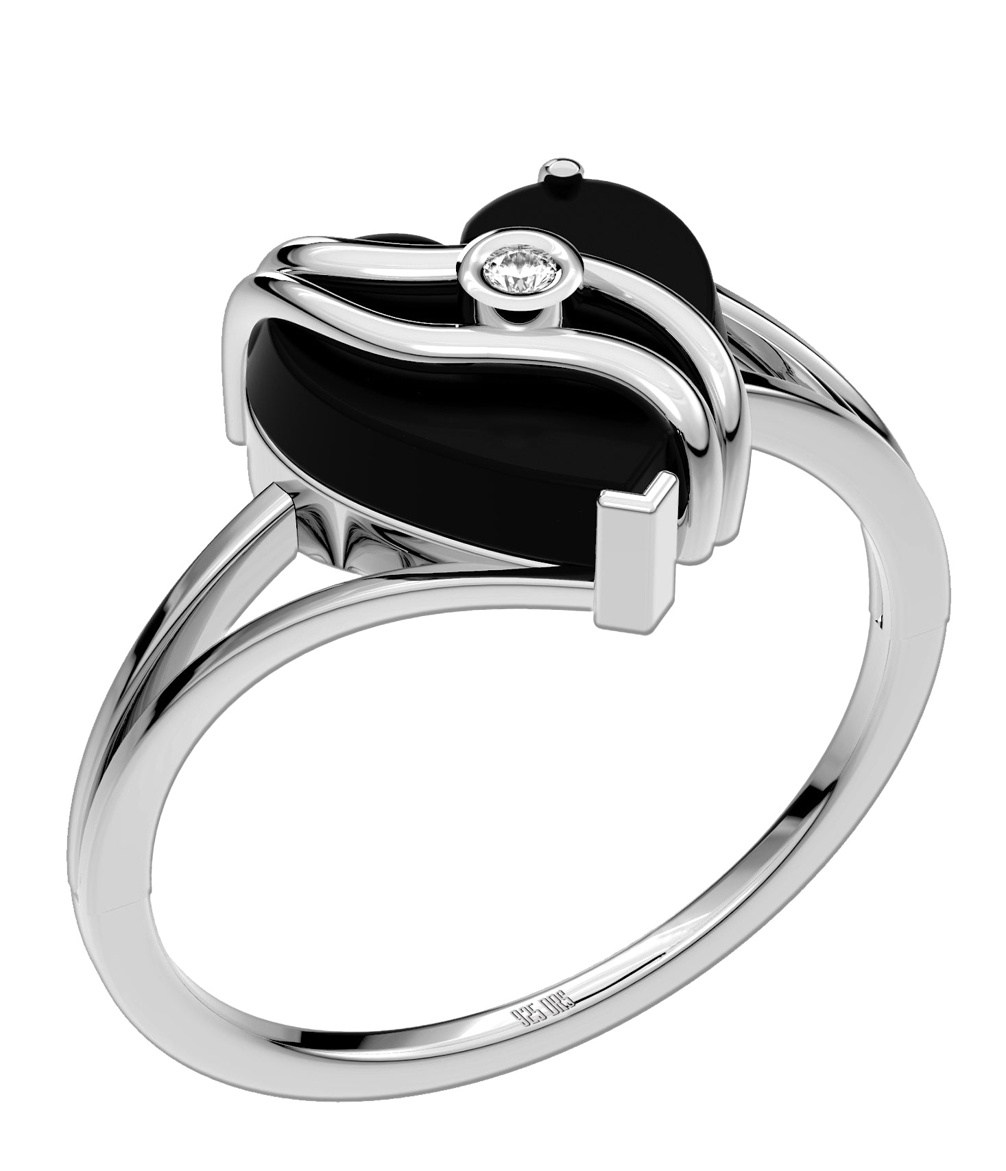 Heart Black Onyx Ring- Sterling Silver Genuine Diamond