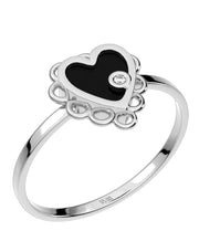 Ladies 925 Sterling Silver Genuine Heart Black Onyx Diamond Ring - US Jewels