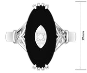 Ladies 925 Sterling Silver Genuine Oval Black Onyx Diamond Ring - US Jewels