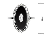 Ladies 925 Sterling Silver Genuine Oval Black Onyx Diamond Ring - US Jewels