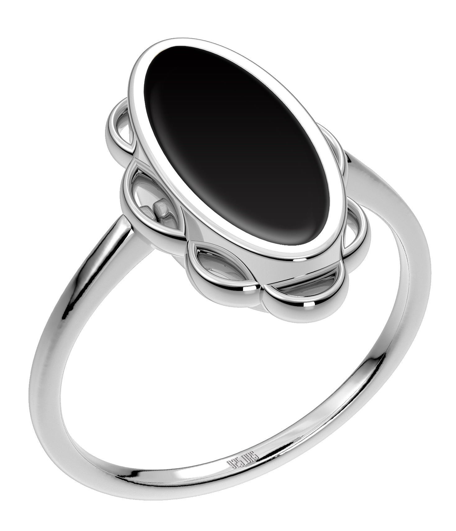 Ladies 925 Sterling Silver Genuine Oval Black Onyx Ring