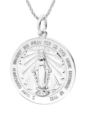 Ladies 925 Sterling Silver Large Miraculous Virgin Mary Polished Pendant Necklace, 22mm - US Jewels