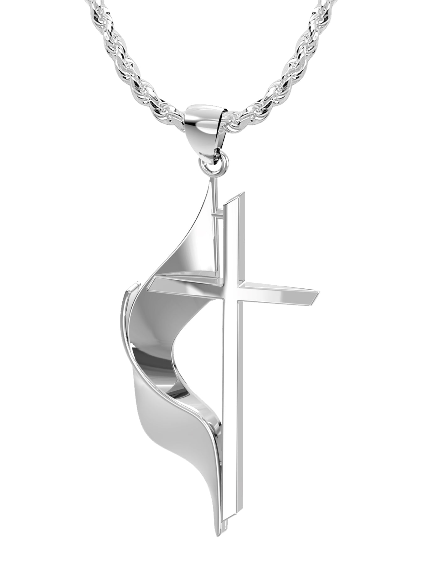 Ladies 925 Sterling Silver Methodist Cross Pendant Necklace, 30mm - US Jewels