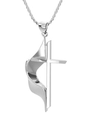 Ladies 925 Sterling Silver Methodist Cross Pendant Necklace, 30mm - US Jewels