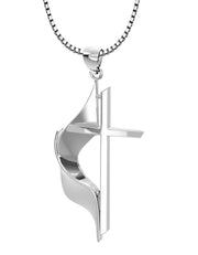 Ladies 925 Sterling Silver Methodist Cross Pendant Necklace, 30mm - US Jewels
