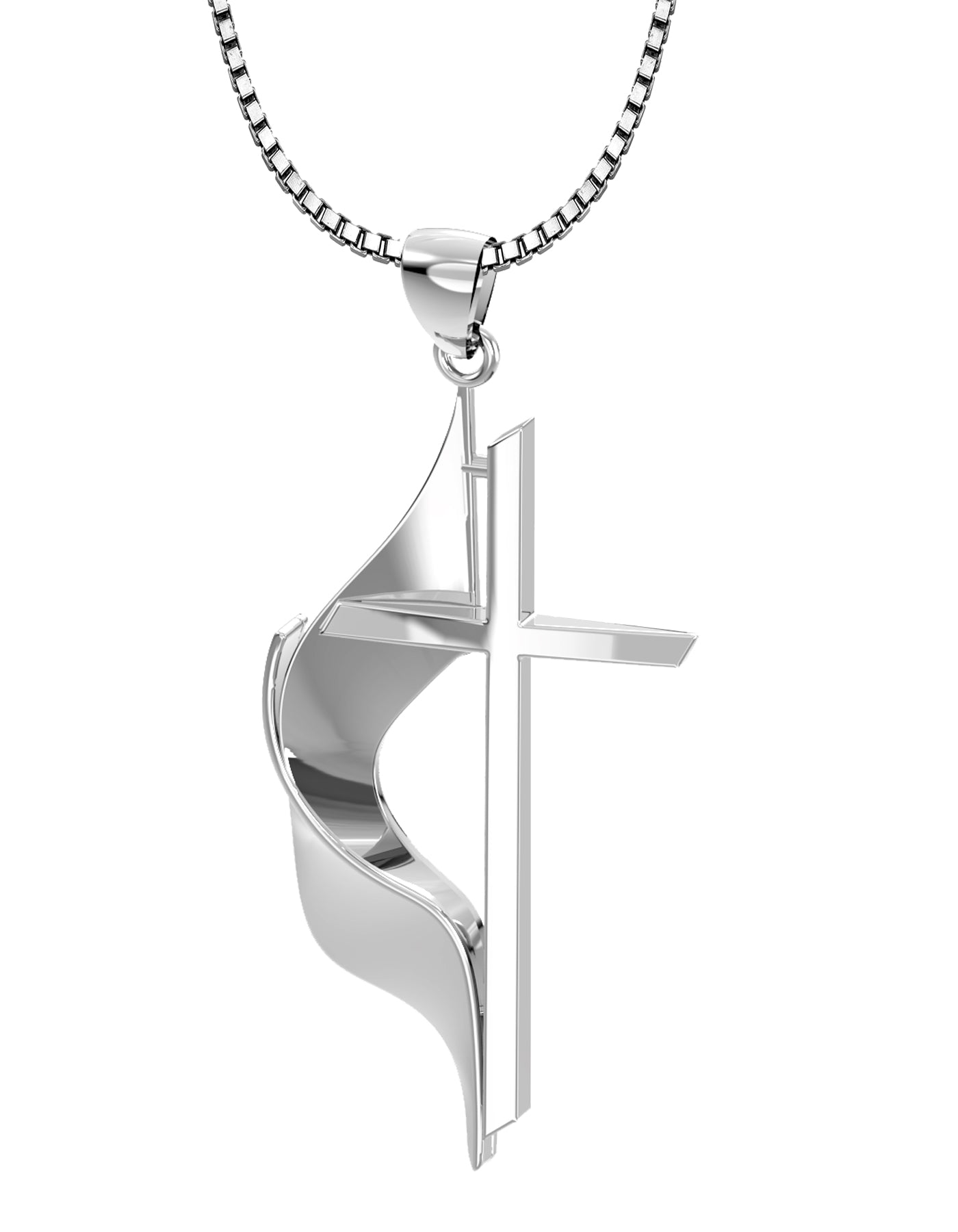 Ladies 925 Sterling Silver Methodist Cross Pendant Necklace, 30mm - US Jewels