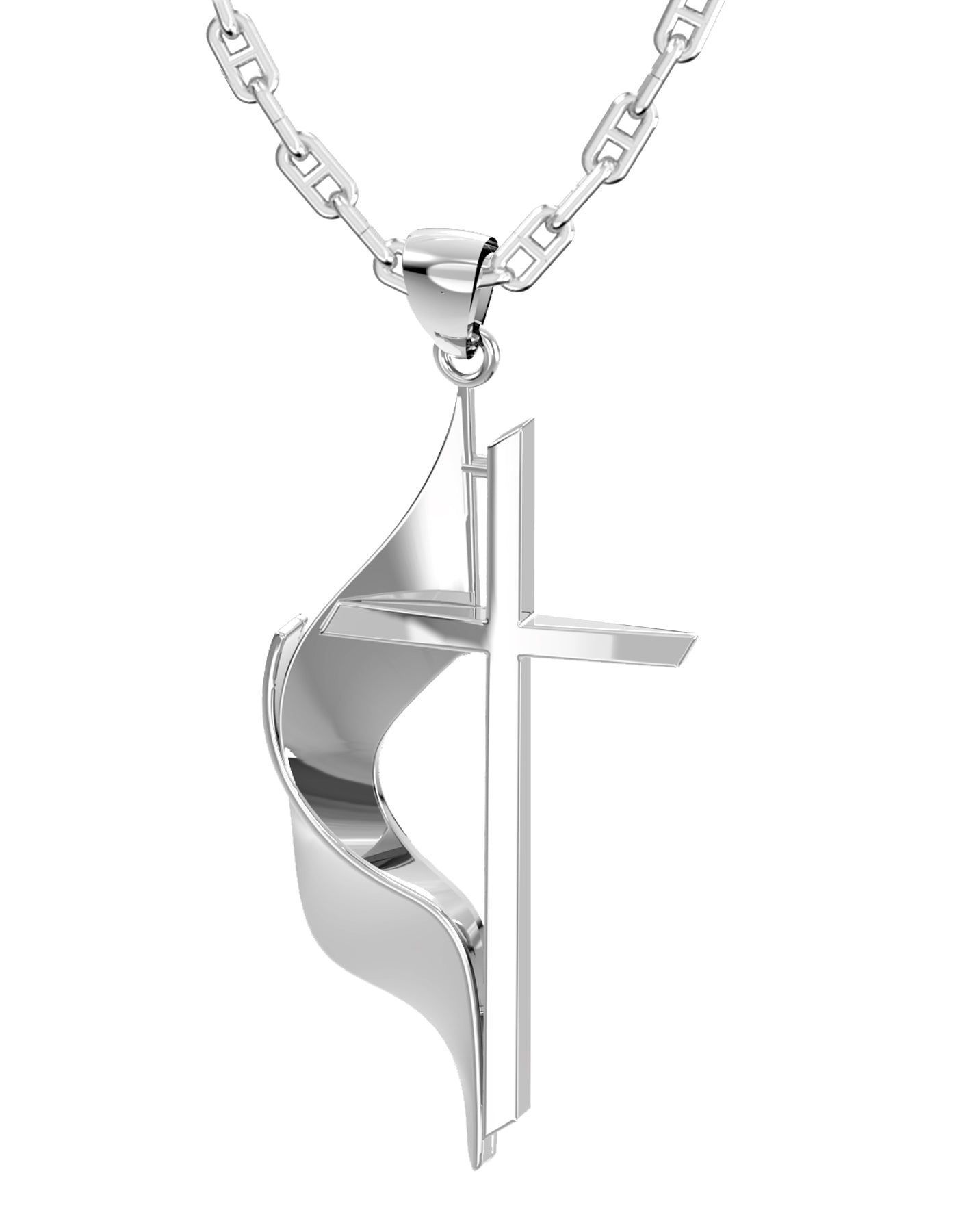 Ladies 925 Sterling Silver Methodist Cross Pendant Necklace, 30mm - US Jewels