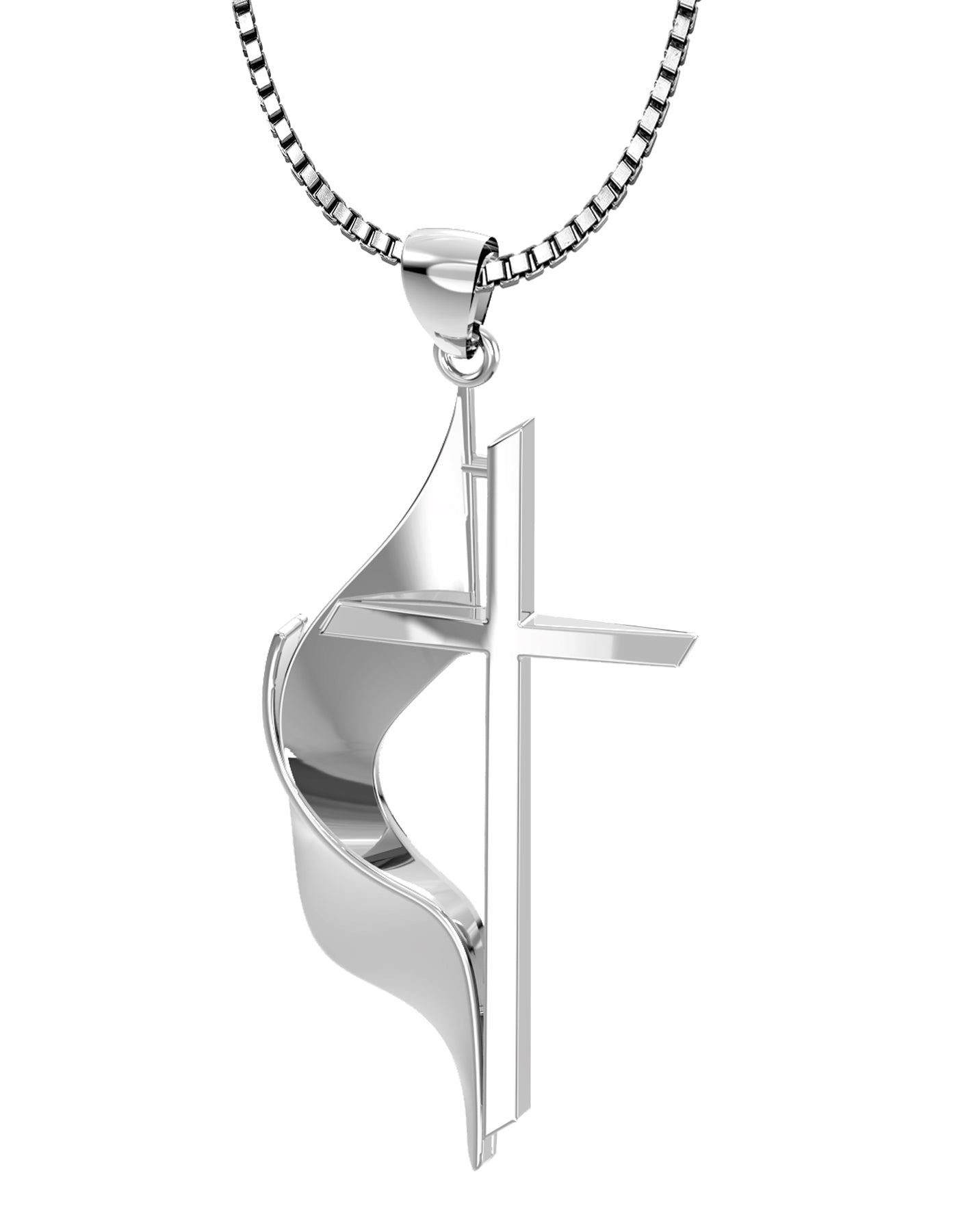 Ladies 925 Sterling Silver Methodist Cross Pendant Necklace, 30mm - US Jewels
