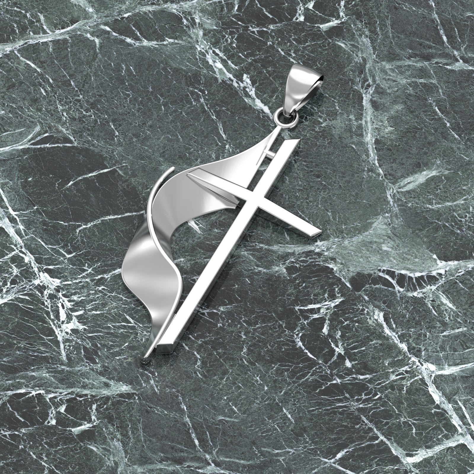 Ladies 925 Sterling Silver Methodist Cross Pendant Necklace, 30mm - US Jewels