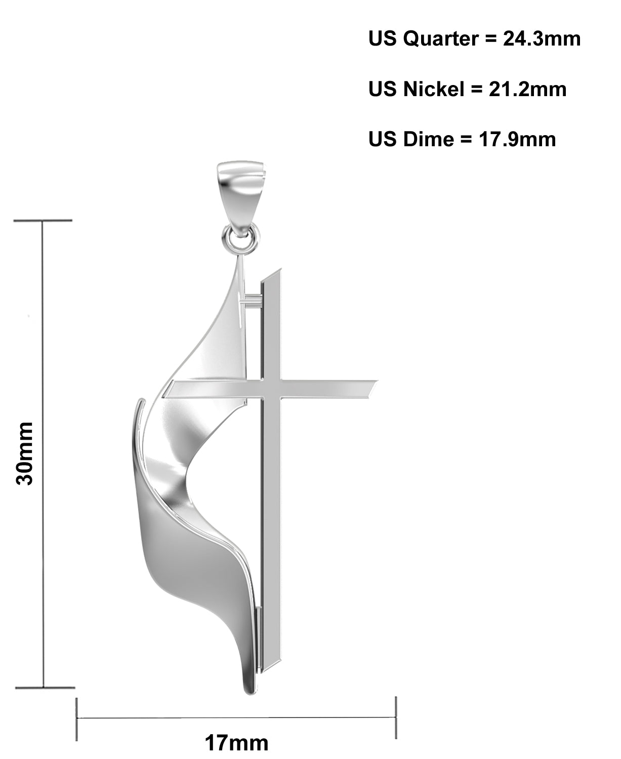 Ladies 925 Sterling Silver Methodist Cross Pendant Necklace, 30mm - US Jewels