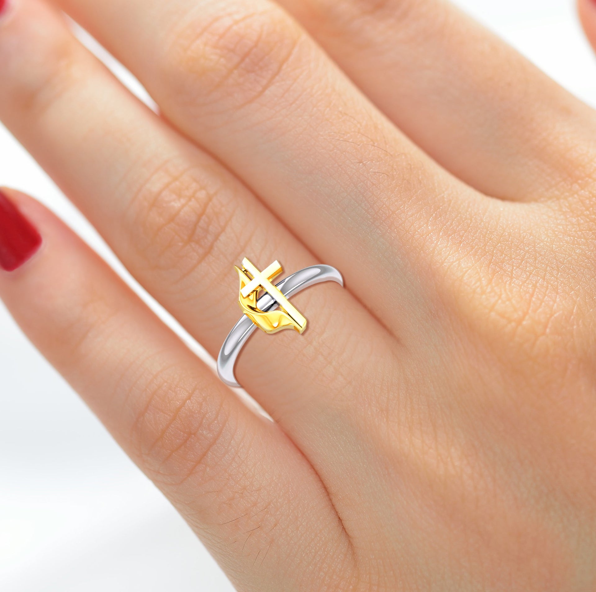 Ladies 925 Sterling Silver or Two Tone Methodist Cross Ring - US Jewels
