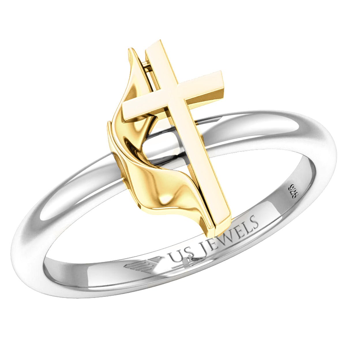 Ladies 925 Sterling Silver or Two Tone Methodist Cross Ring - US Jewels