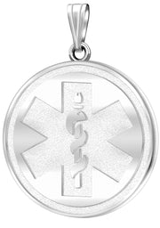 Ladies 925 Sterling Silver Round Medical ID Pendant, 2 Size Options - US Jewels