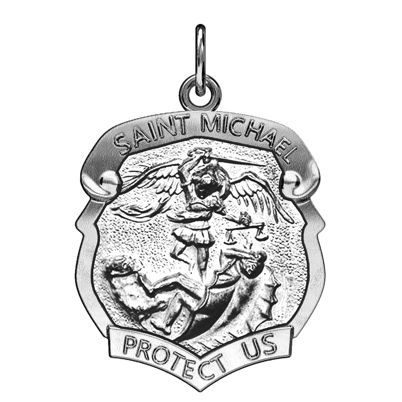 Ladies 925 Sterling Silver Saint Michael Antique Finish Shield Badge Pendant Necklace, 28mm - US Jewels
