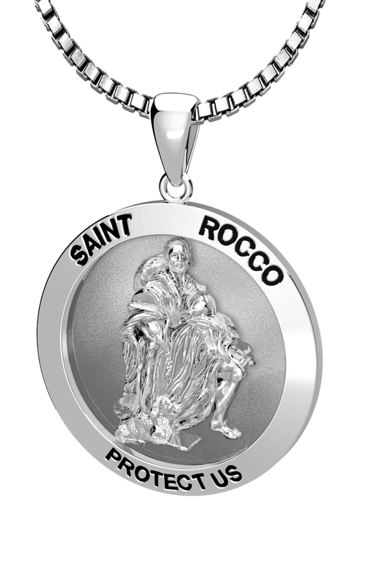 Ladies 925 Sterling Silver Saint Rocco Pendant Necklace, 18mm or 22mm - US Jewels