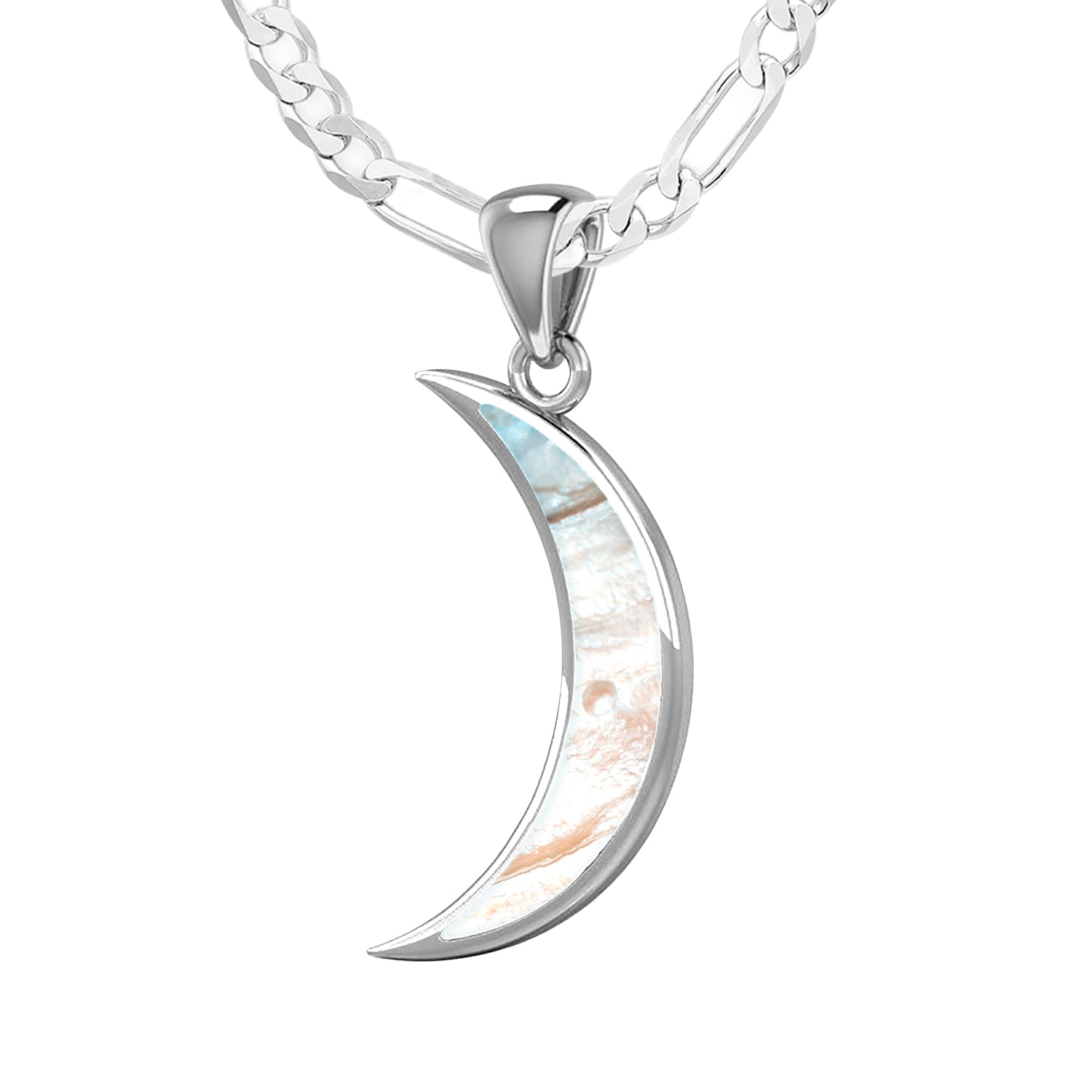 Ladies 925 Sterling Silver Simulated Mother of Pearl Magick Crescent Moon Pendant Necklace, 25mm - US Jewels