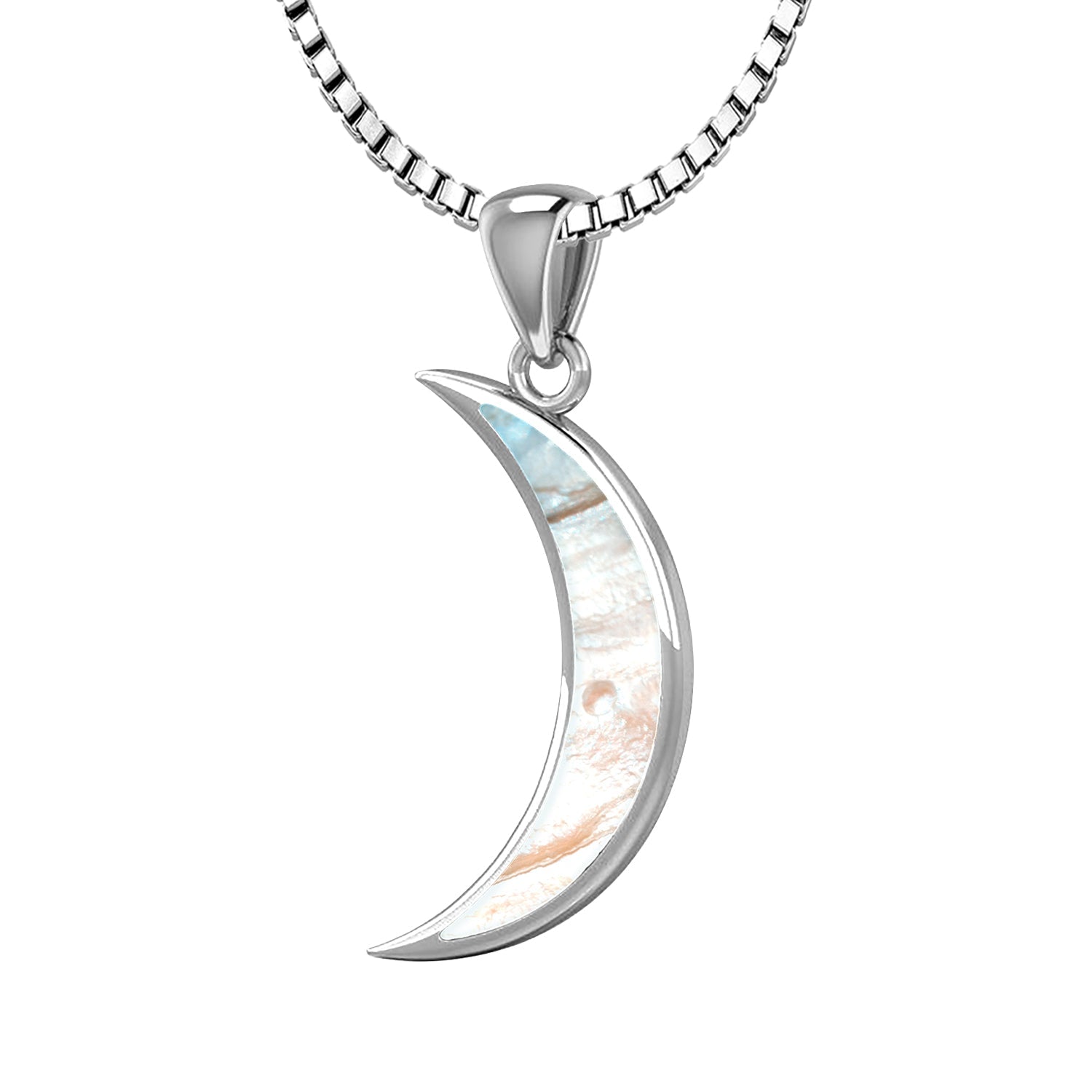 Ladies 925 Sterling Silver Simulated Mother of Pearl Magick Crescent Moon Pendant Necklace, 25mm - US Jewels