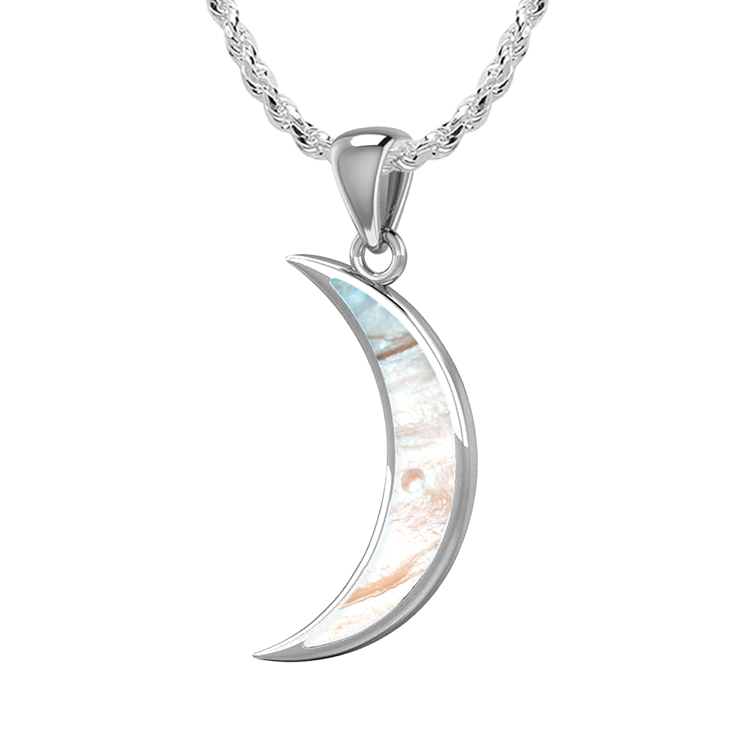 Ladies 925 Sterling Silver Simulated Mother of Pearl Magick Crescent Moon Pendant Necklace, 25mm - US Jewels