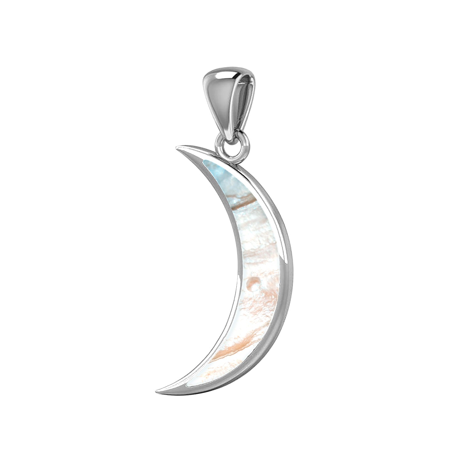 Ladies 925 Sterling Silver Simulated Mother of Pearl Magick Crescent Moon Pendant Necklace, 25mm - US Jewels