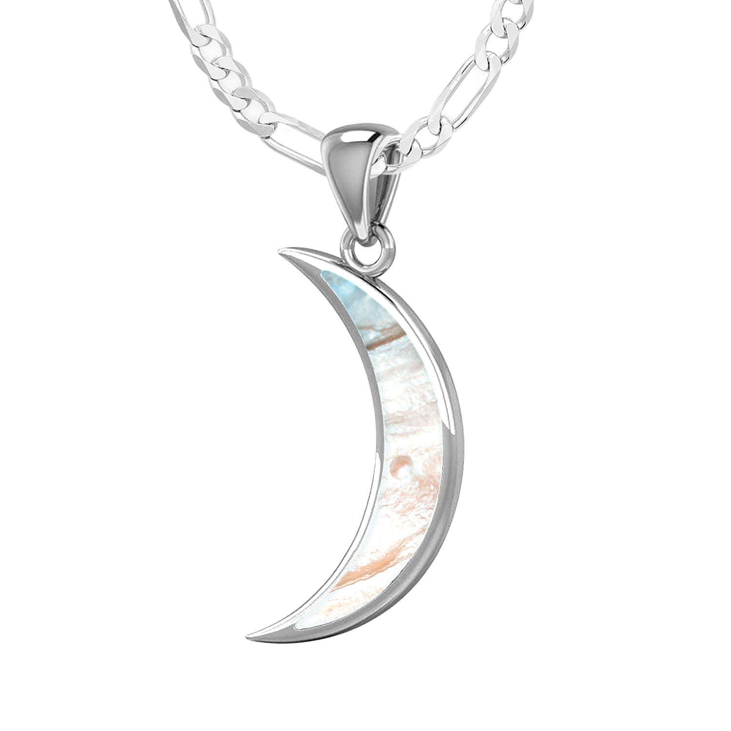 Ladies 925 Sterling Silver Simulated Mother of Pearl Magick Crescent Moon Pendant Necklace, 25mm - US Jewels