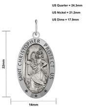 Ladies 925 Sterling Silver St Christopher Oval Antique Pendant Necklace, 22mm - US Jewels