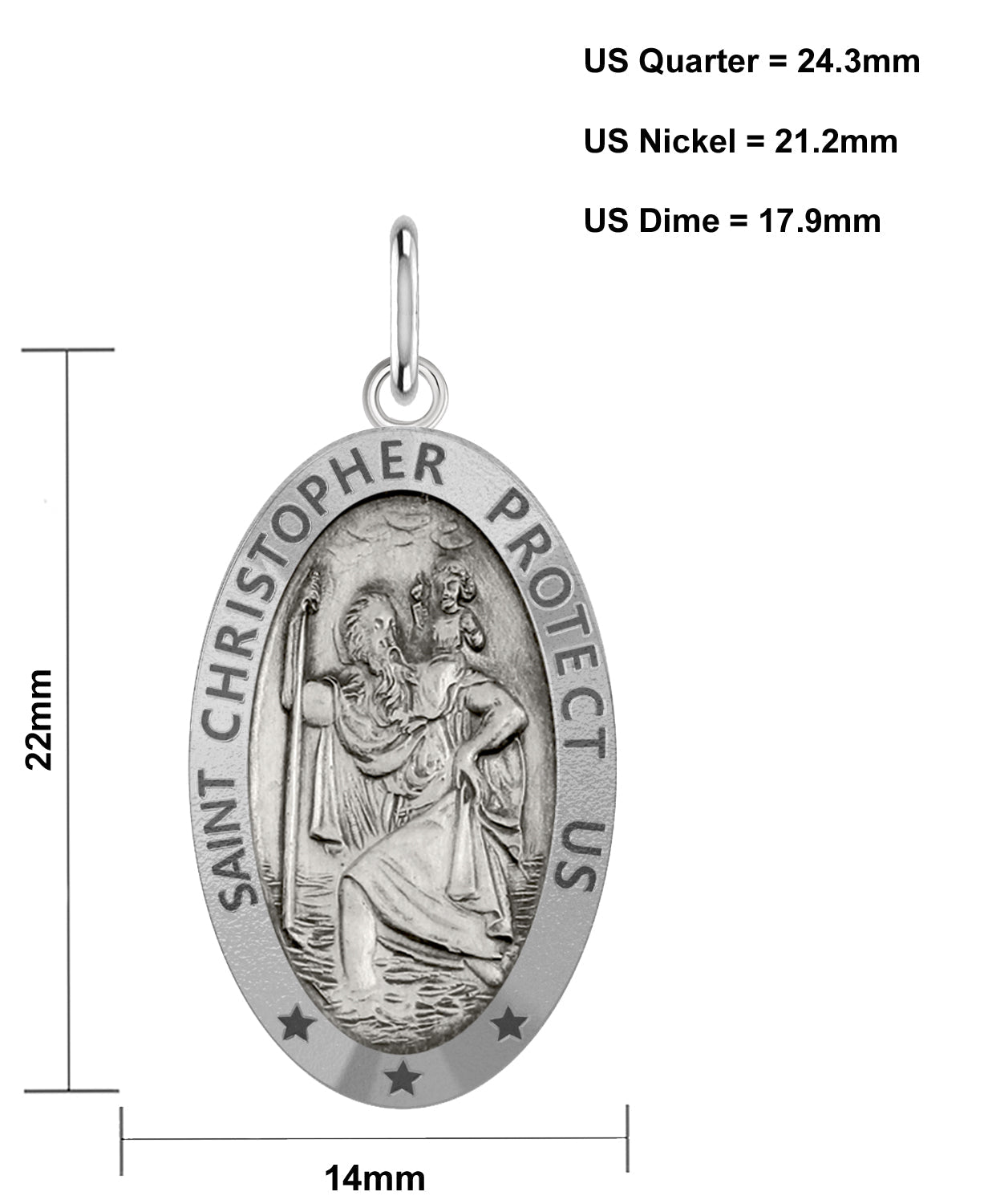 Ladies 925 Sterling Silver St Christopher Oval Antique Pendant Necklace, 22mm - US Jewels