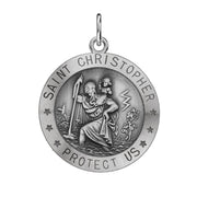 Ladies 925 Sterling Silver St Christopher Round Antique Pendant Necklace, 22mm - US Jewels