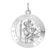 Ladies 925 Sterling Silver St Christopher Round Polished Pendant Necklace, 22mm - US Jewels