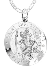 Ladies 925 Sterling Silver St Christopher Round Polished Pendant Necklace, 22mm - US Jewels
