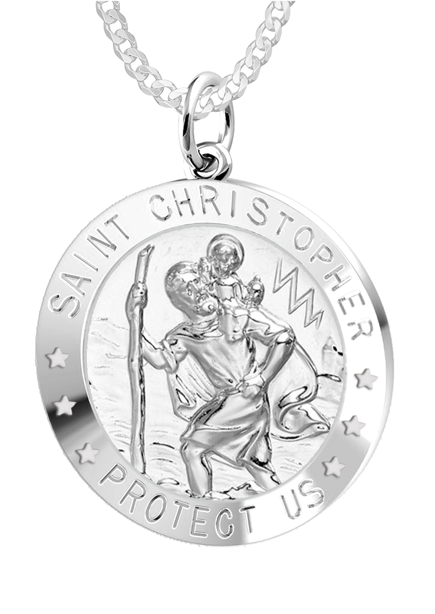 Ladies 925 Sterling Silver St Christopher Round Polished Pendant Necklace, 22mm - US Jewels